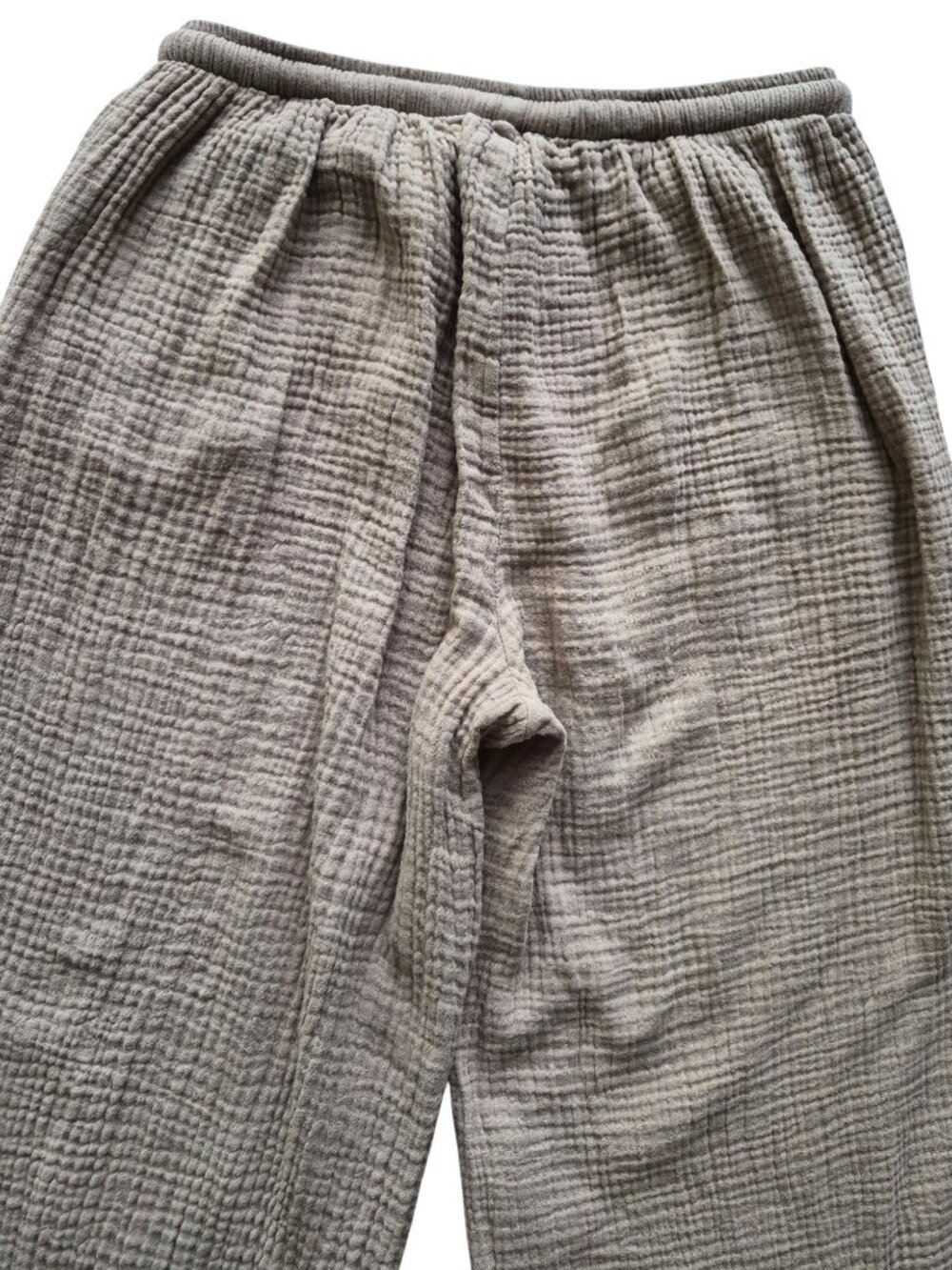 Cotton Gauze Beige Drawstring Waffle Texture Lightweight Wide Leg Ankle Length M - Picture 5 of 13